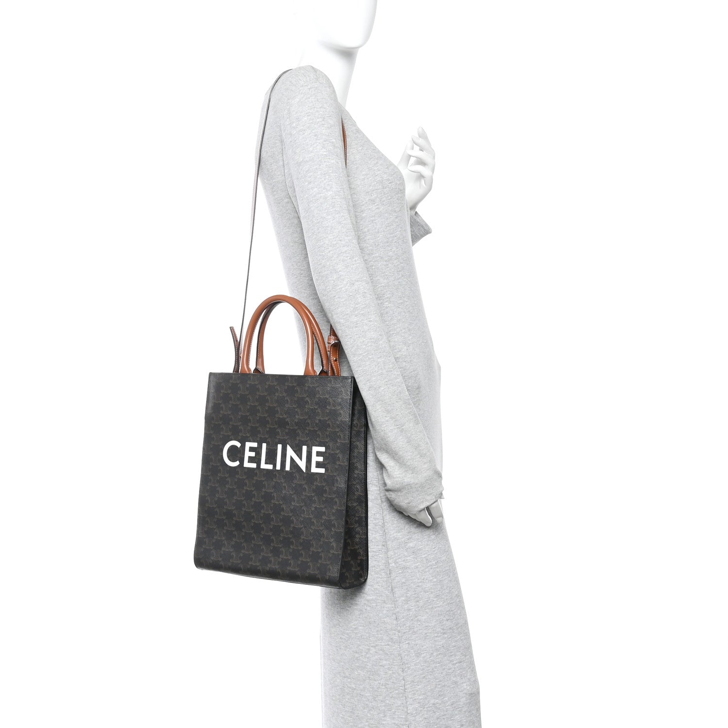 Celine Triomphe Canvas Calfskin Small Vertical Cabas Tan 2 of 11