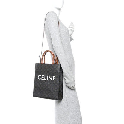 Celine Triomphe Canvas Calfskin Small Vertical Cabas Tan 2 of 11