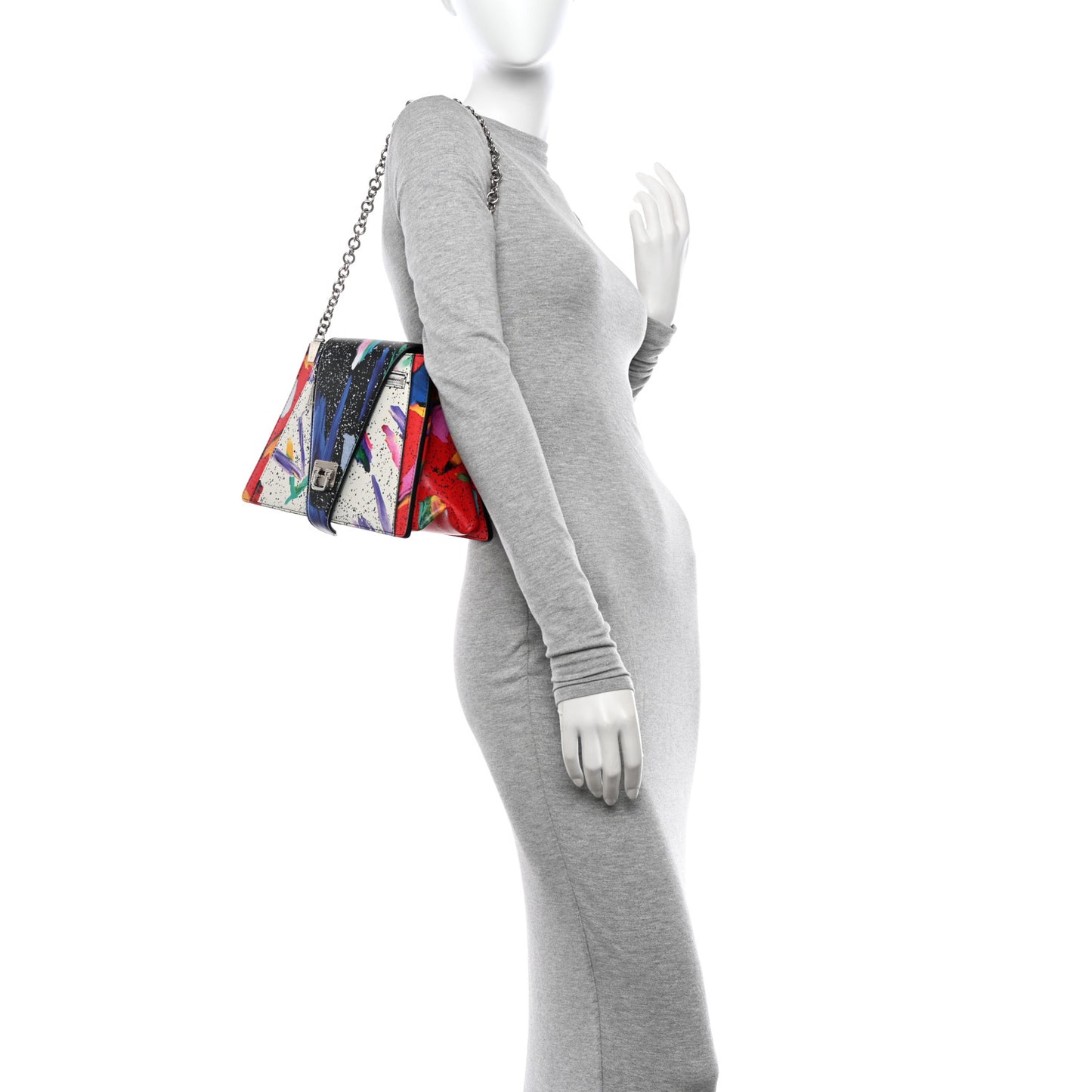 Calfskin Splash Print Trapeze Black White Red
