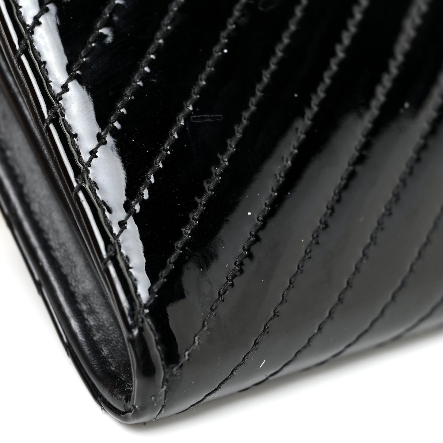 Patent Chevron Quilted Large Gusset Flap Wallet Black