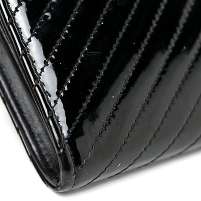 Chanel Patent Chevron Quilted Large Gusset Flap Wallet Black 18 of 21