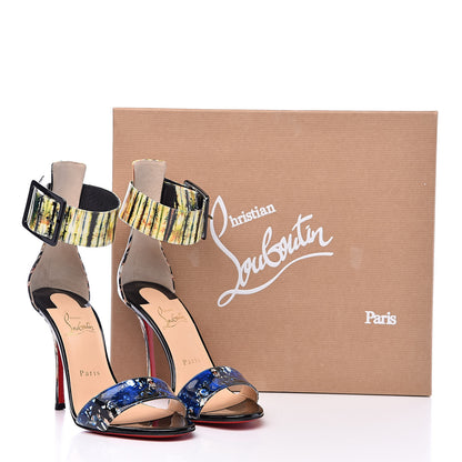 Christian Louboutin Patent Bazin Blade Runana 100 Sandals 38.5 Black Multi 9 of 9