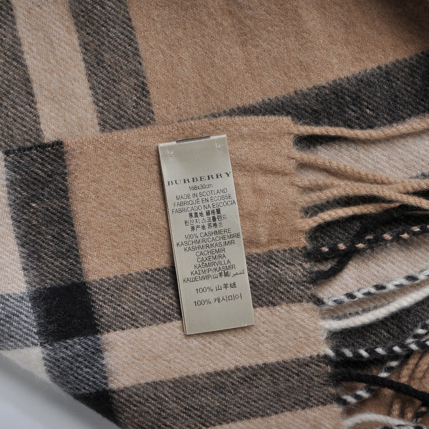 Burberry Cashmere Giant Check Fringe Scarf Camel 4 of 6