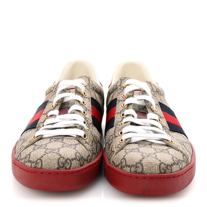 Gucci GG Supreme Monogram Ayers Web Mens New Ace Sneakers  9 Beige Ebony Red 3 of 9