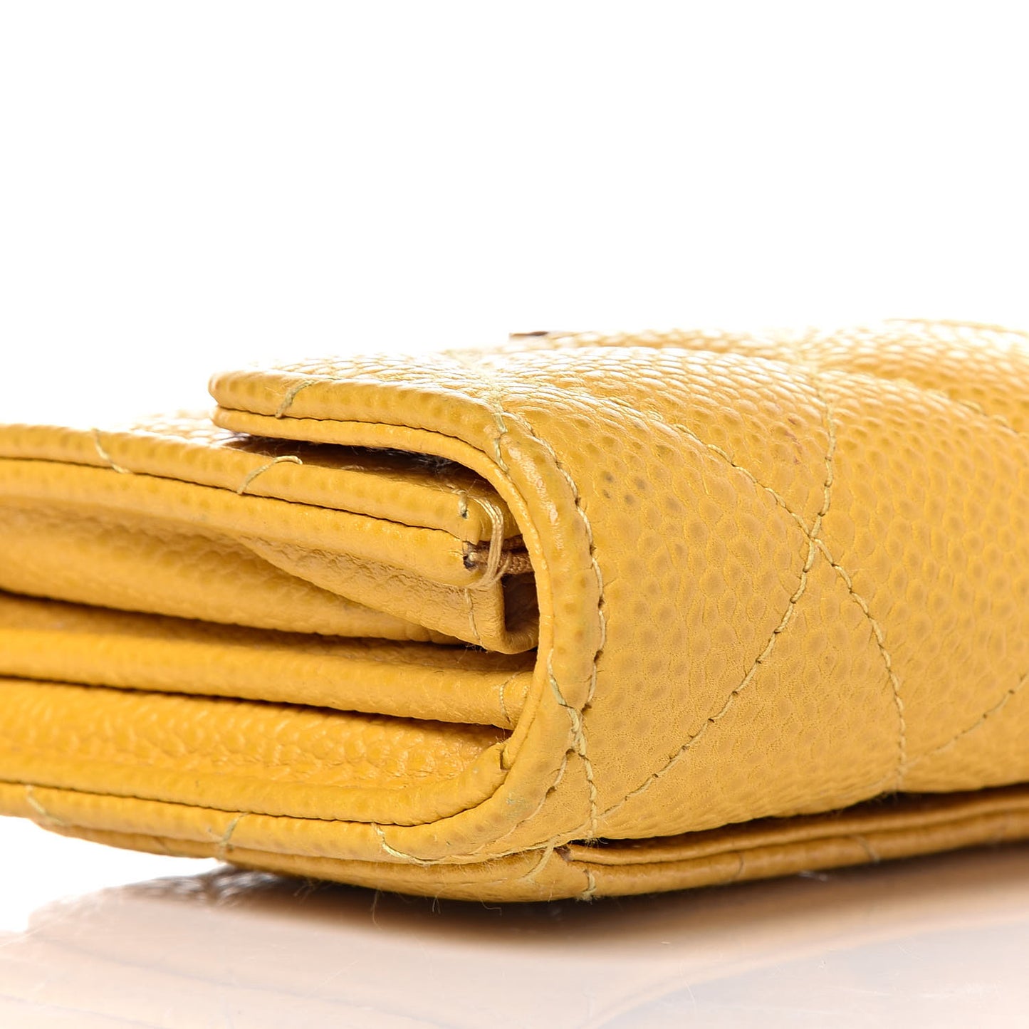 Caviar Quilted Card Holder Wallet Yellow