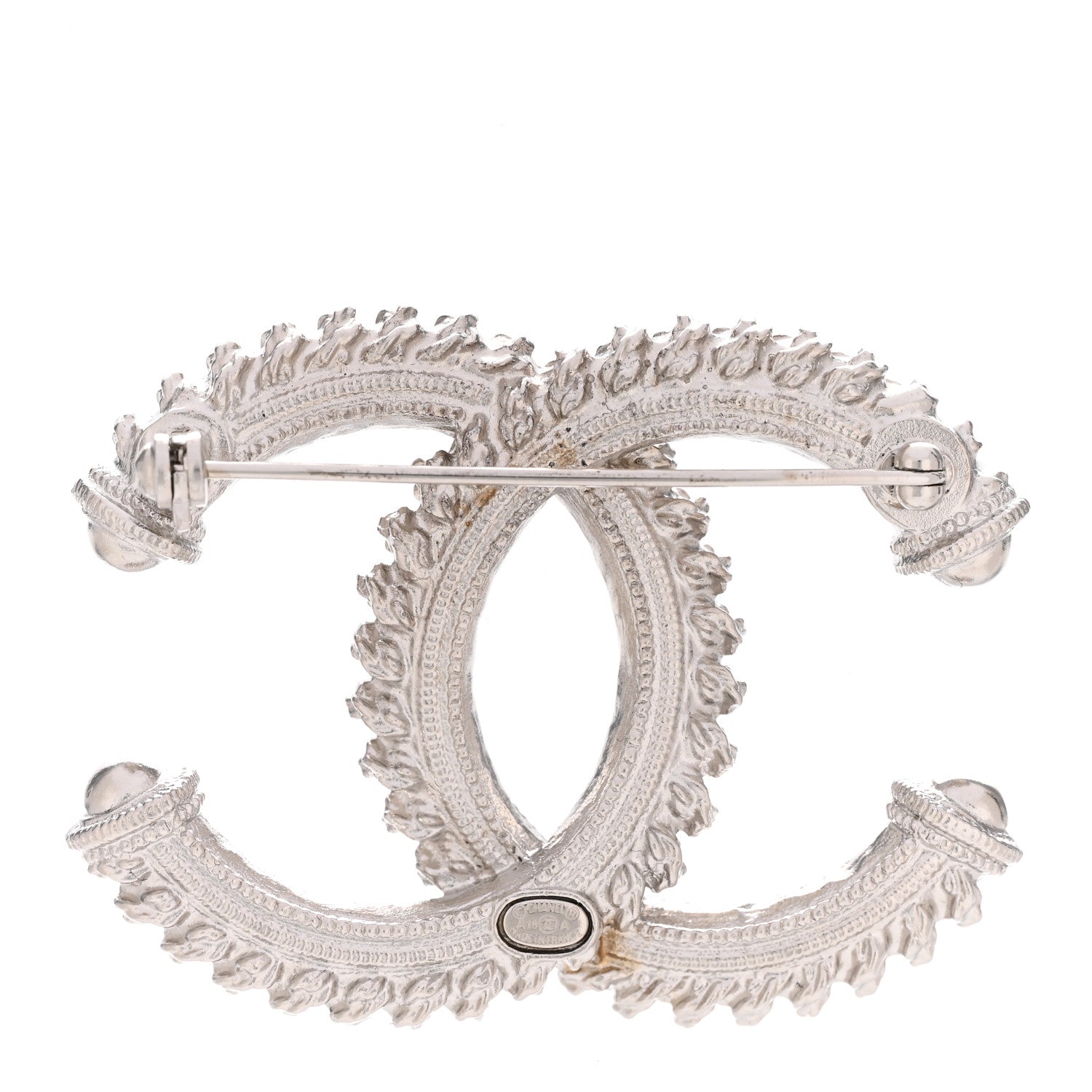 Chanel Textured CC Brooch Silver 3 of 5
