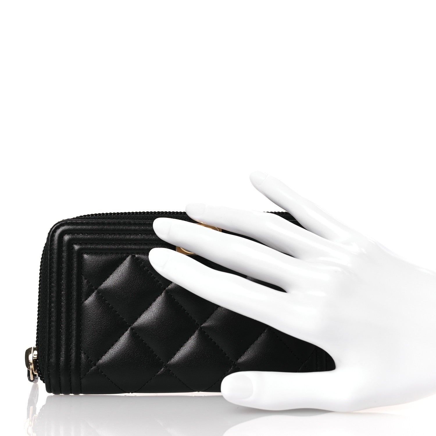 Chanel Lambskin Quilted Small Boy Zip Around Wallet Black 2 of 10