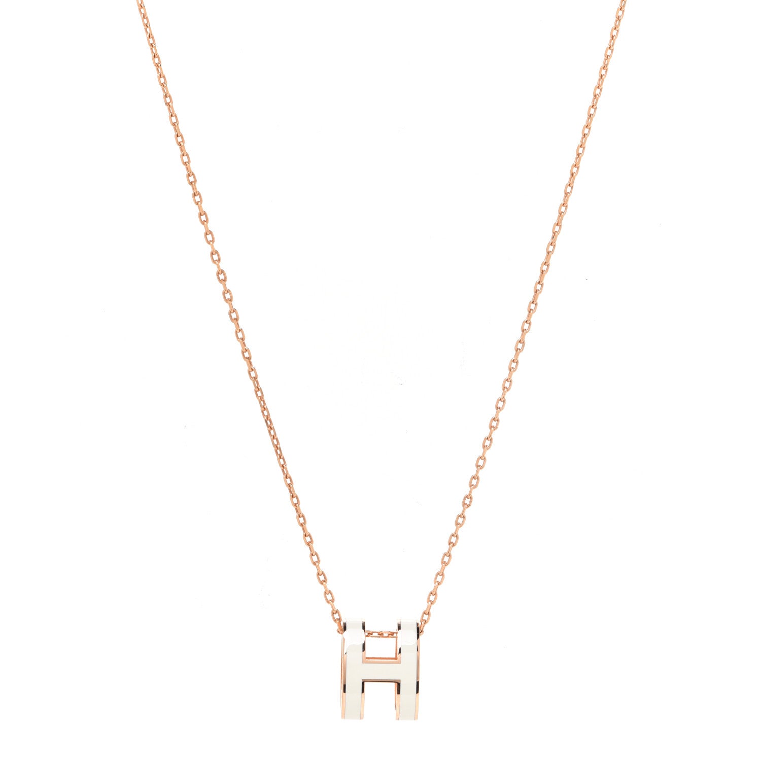 Hermes Lacquered Rose Gold Pop H Pendant Necklace White 1 of 8