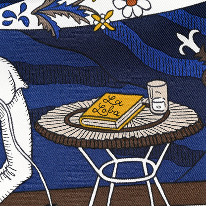 Hermes Silk Twill Le Premier Chant Scarf 90 Bleu Nuit White Ebene 5 of 5