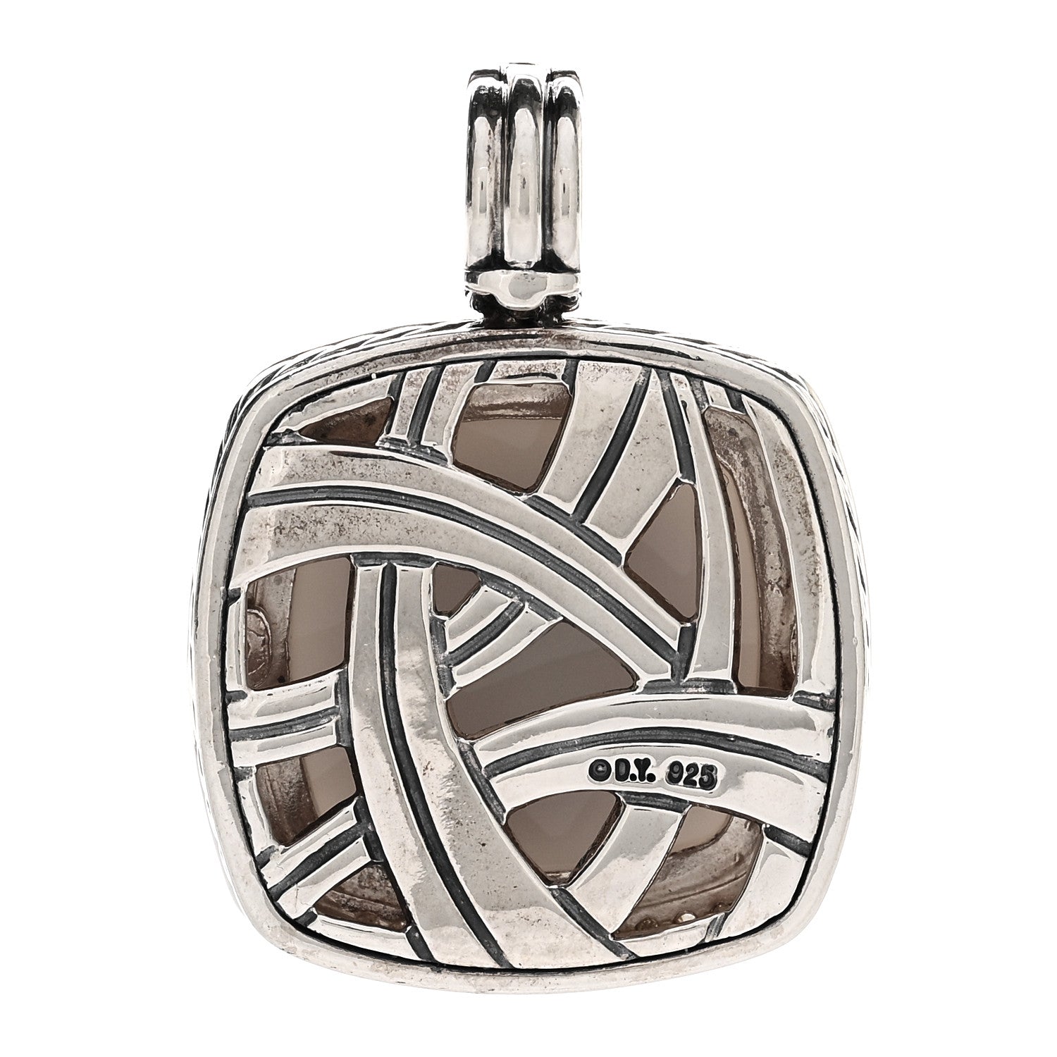 David Yurman Sterling Silver Diamond White Agate 19mm Albion Enhancer Pendant 3 of 3