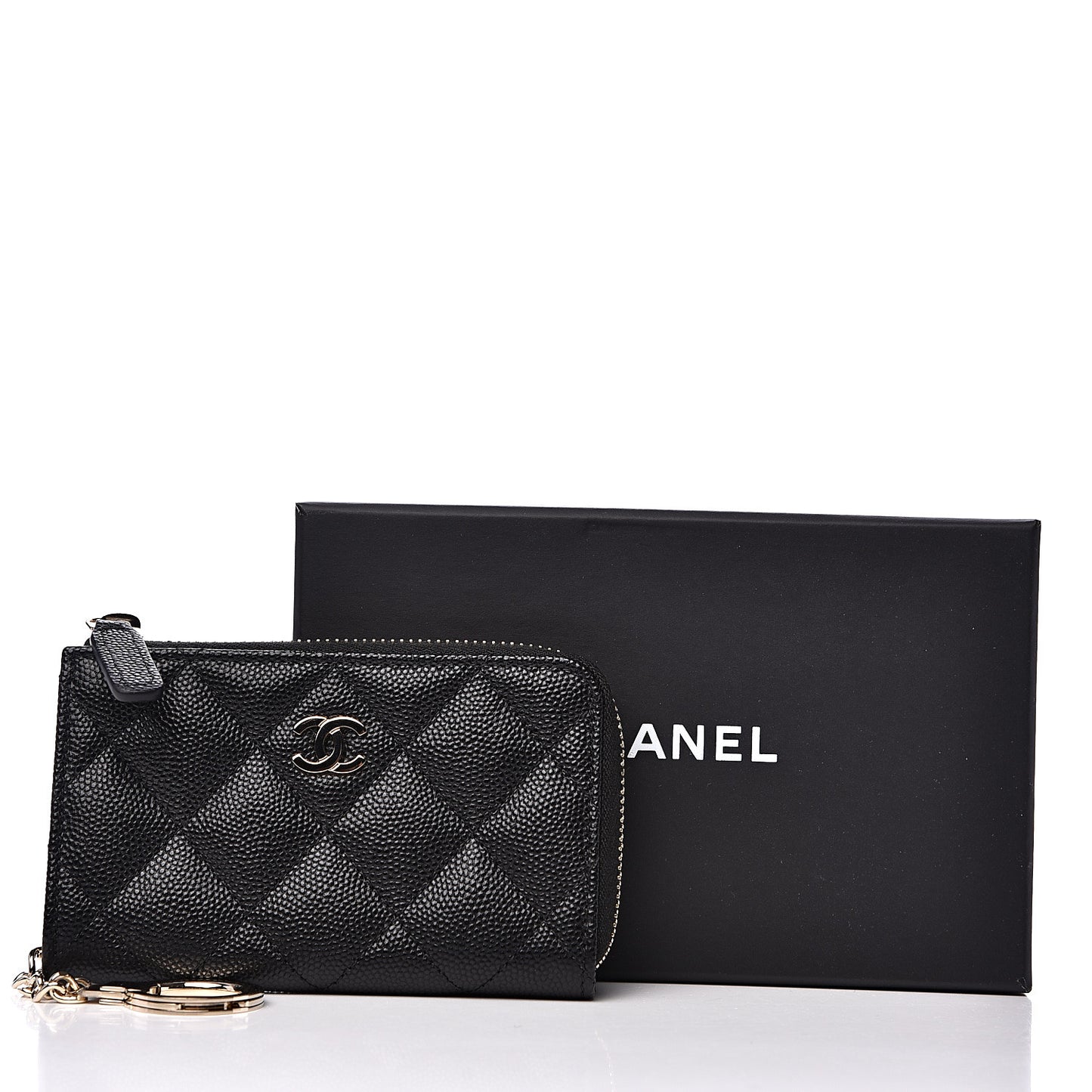 Iridescent Caviar Quilted Zipped Key Holder Case Black