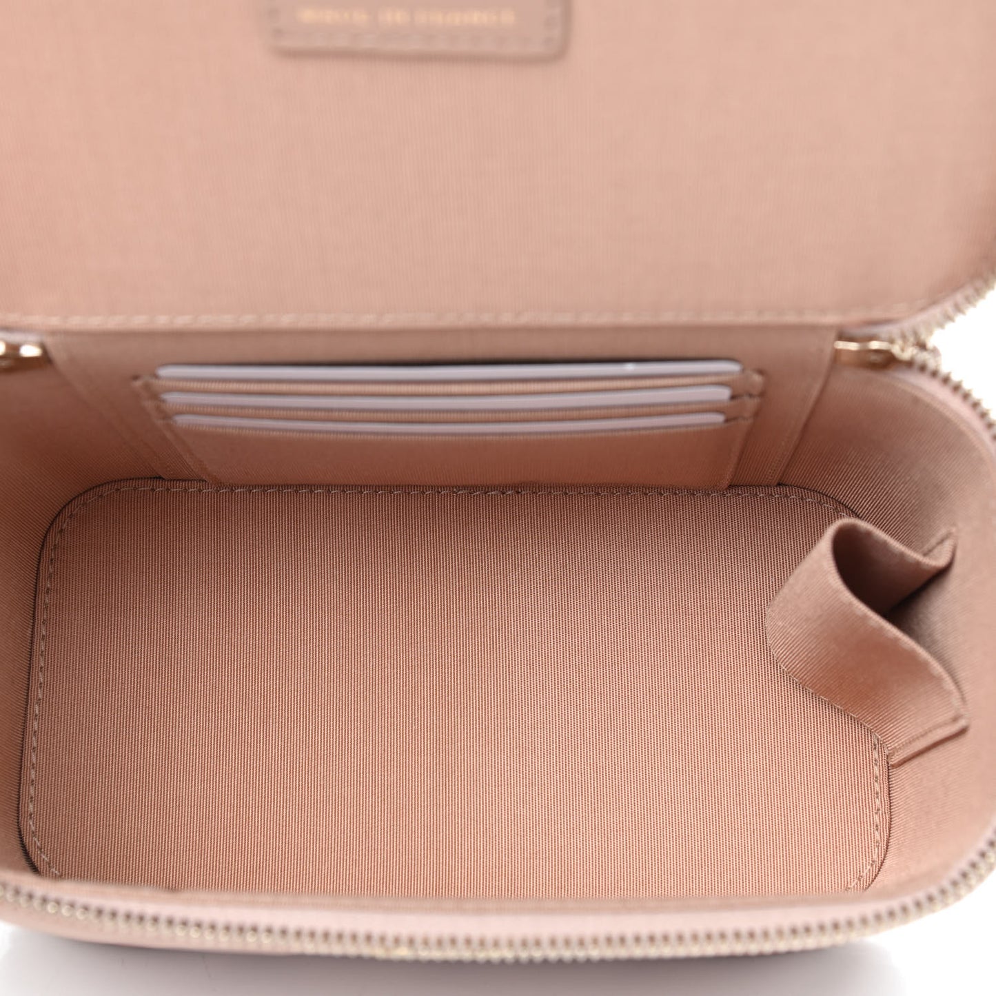 Lambskin Quilted Small Top Handle Vanity Case With Chain Beige