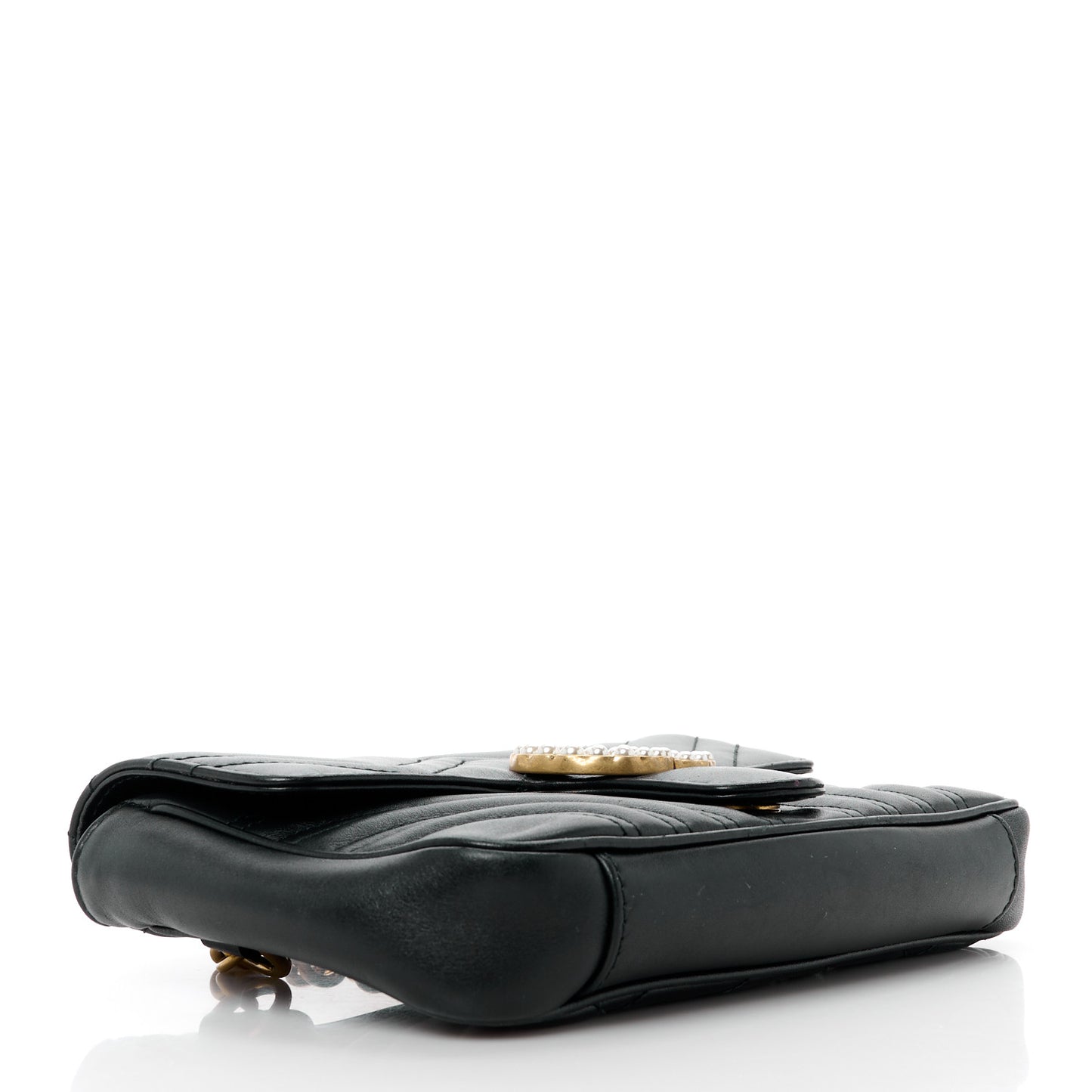 Calfskin Matelasse Pearly GG Marmont Chain Belt Bag Black
