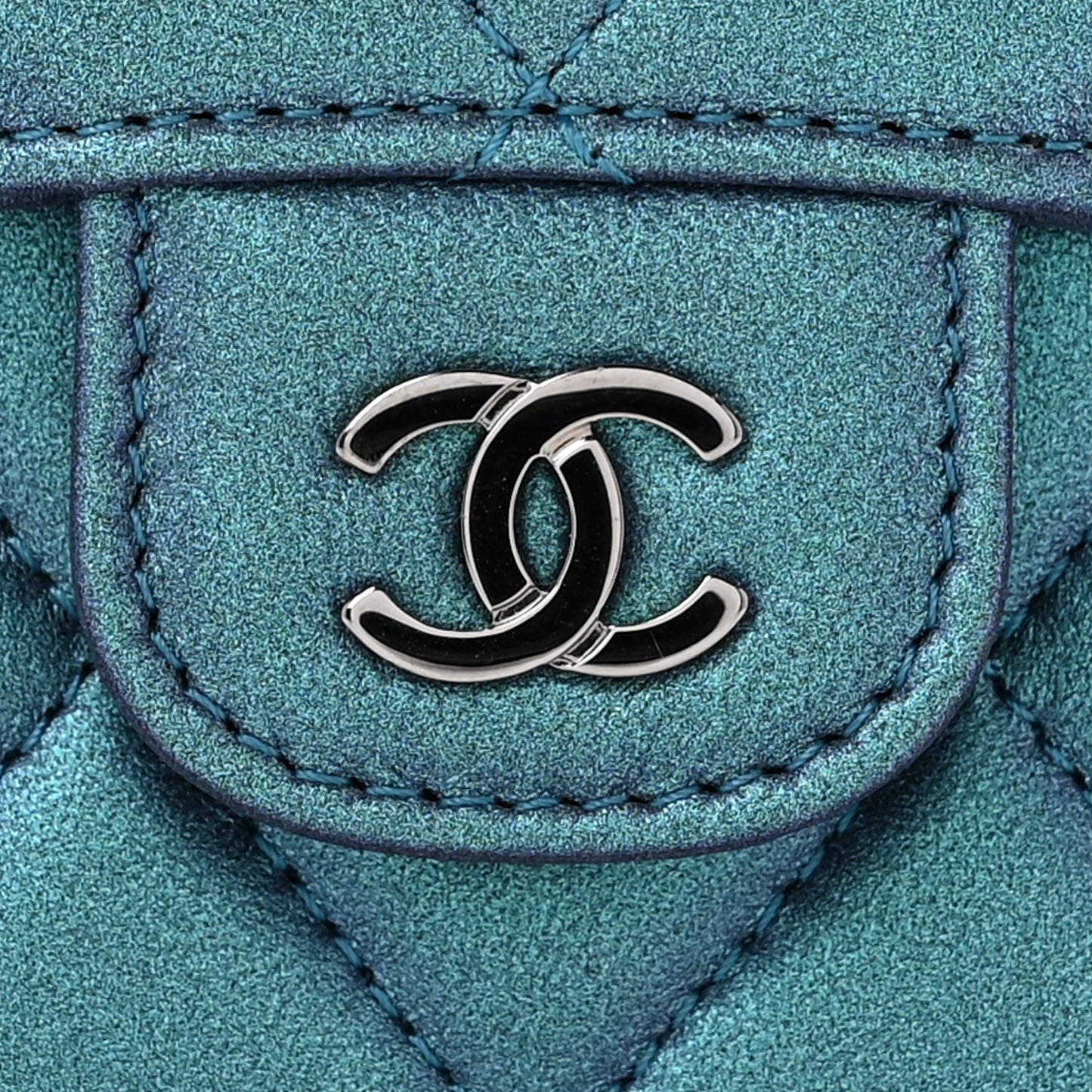Metallic Lambskin Quilted Large Gusset Flap Wallet Turquoise