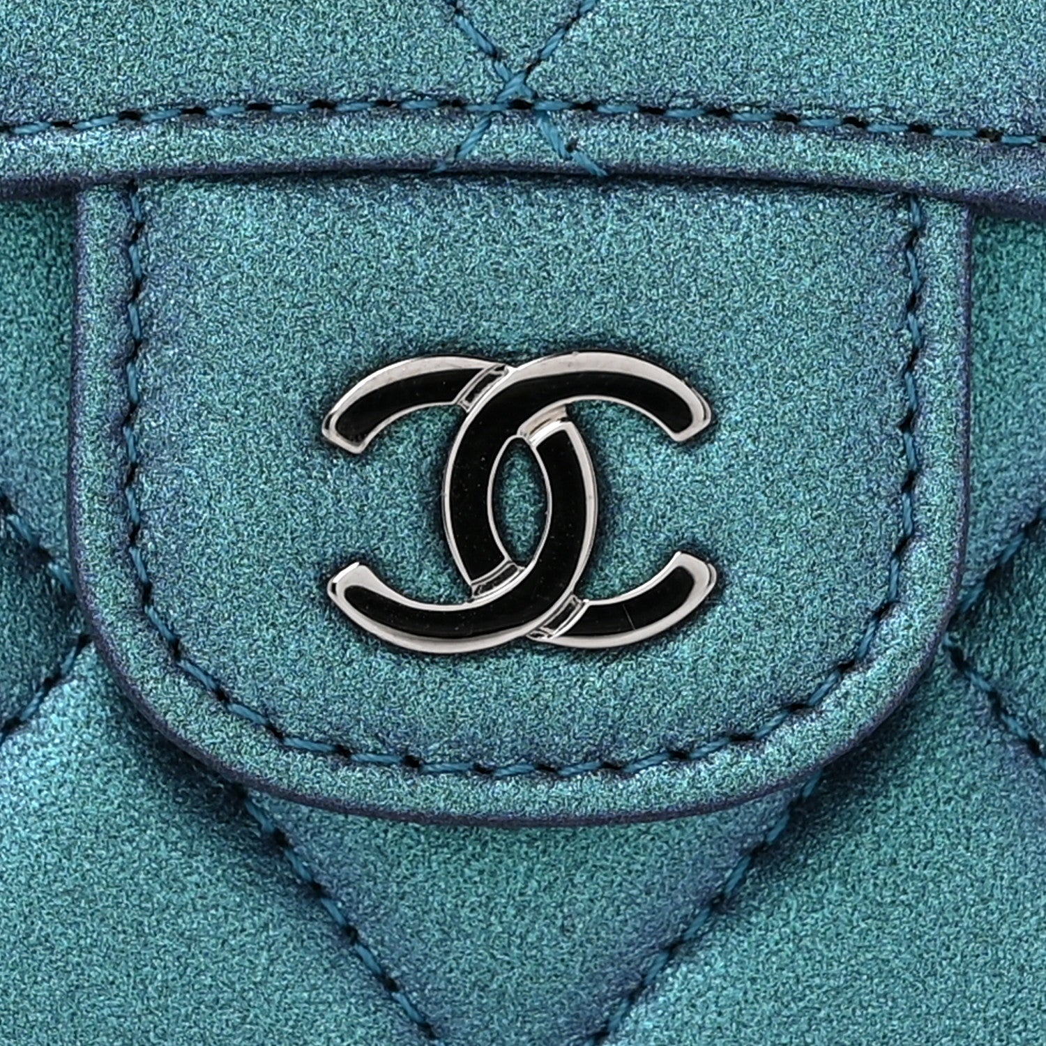 Chanel Metallic Lambskin Quilted Large Gusset Flap Wallet Turquoise 10 of 11