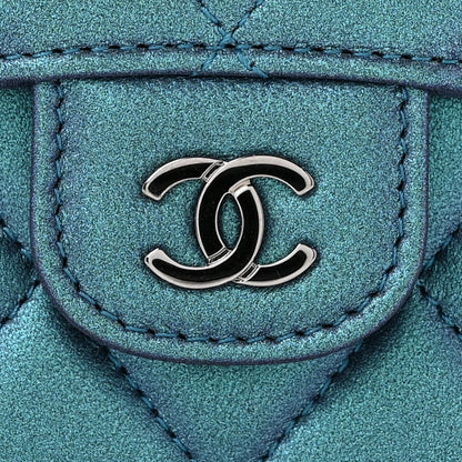 Chanel Metallic Lambskin Quilted Large Gusset Flap Wallet Turquoise 10 of 11