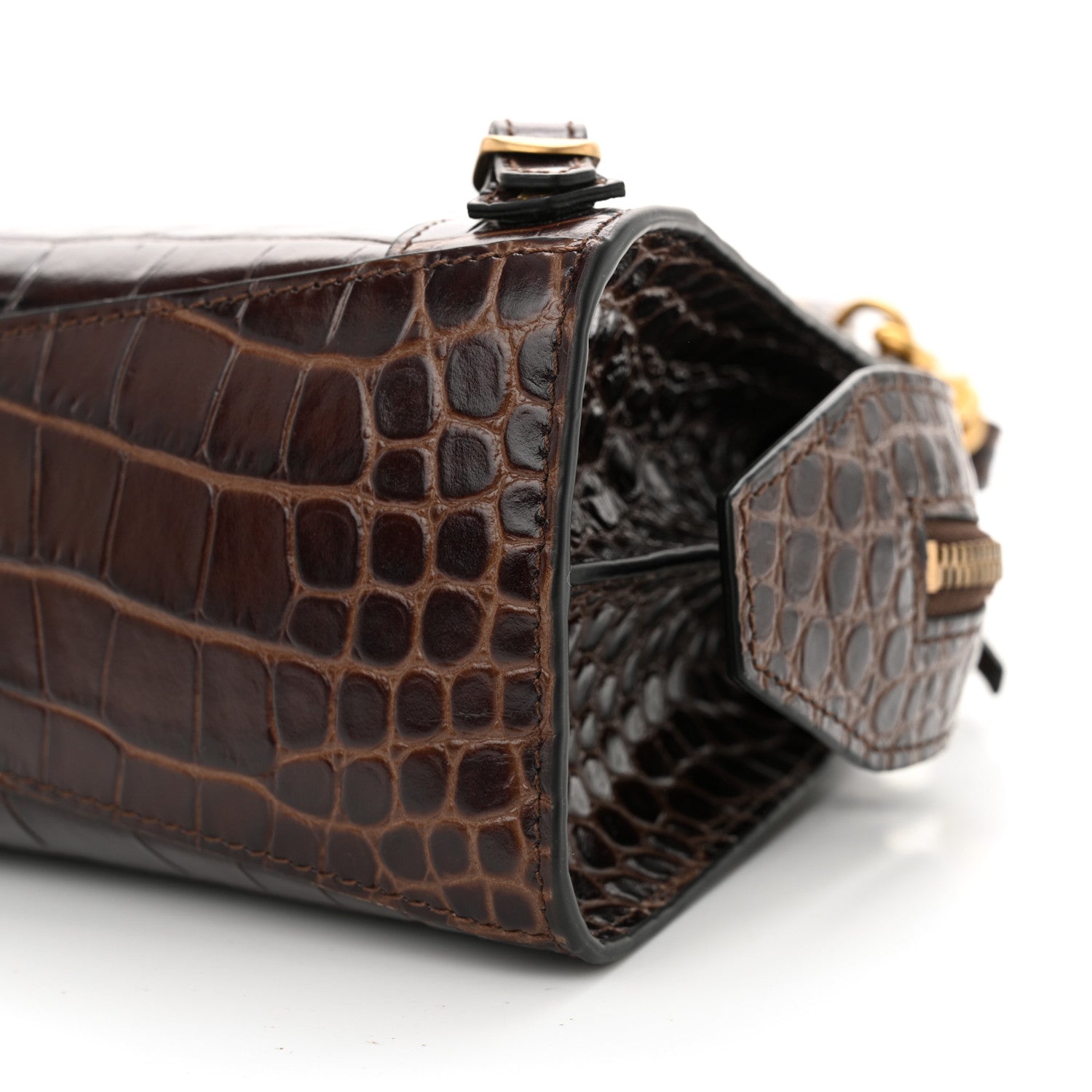 Balenciaga Semi Shiny Calfskin Crocodile Embossed Neo Classic Gold Hardware Mini City Dark Brown 10 of 10