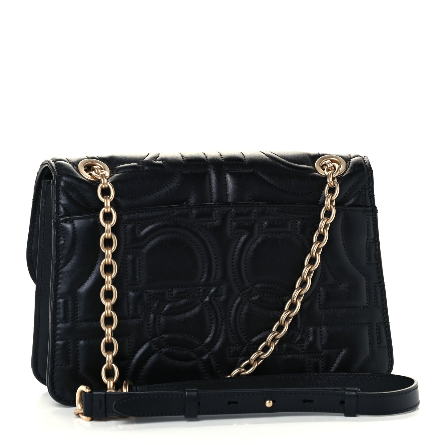 Calfskin Quilted Gancini Flap Bag Black