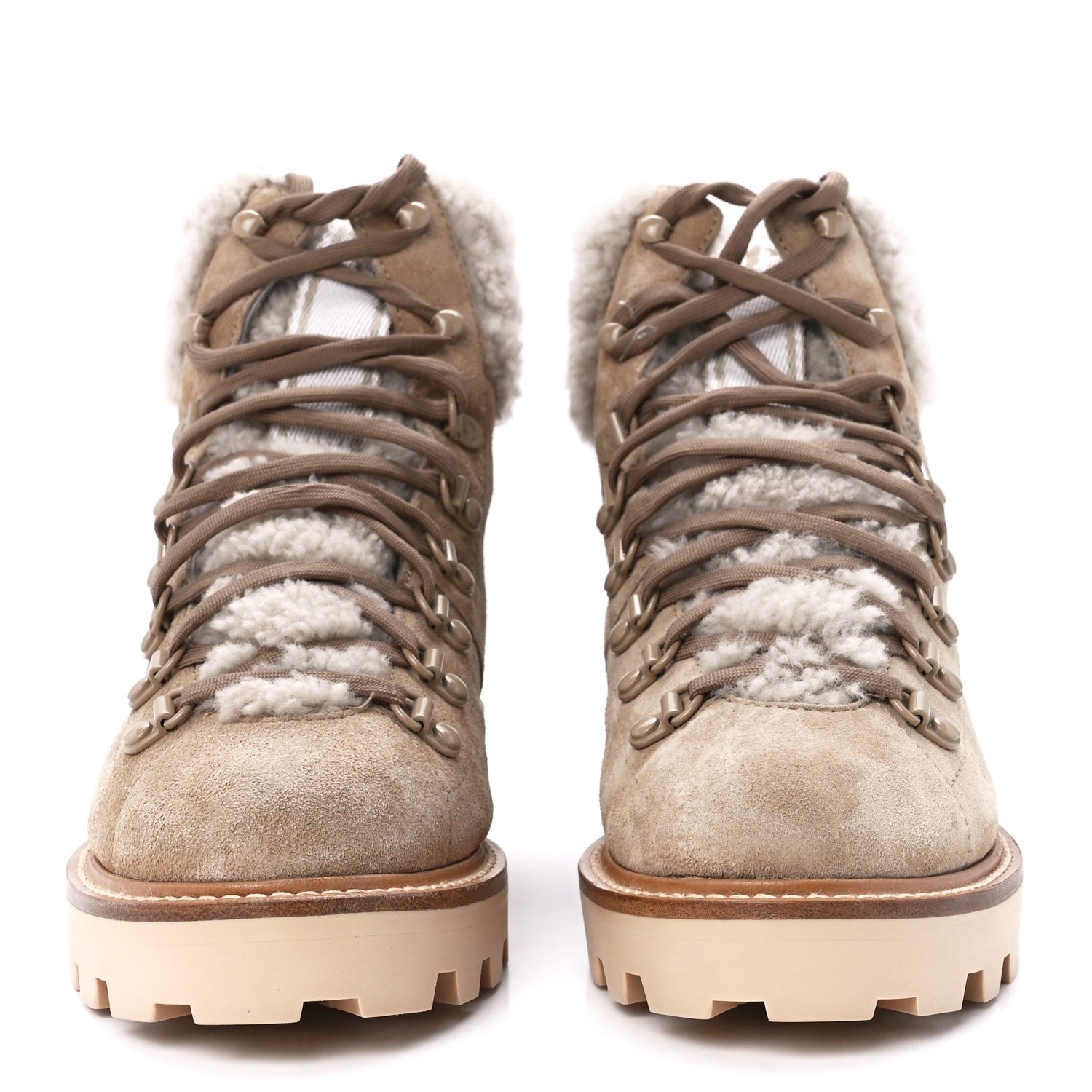 Jimmy Choo Suede Shearling Eshe Flat Boots Stucco 36.5 Natural 2 of 8