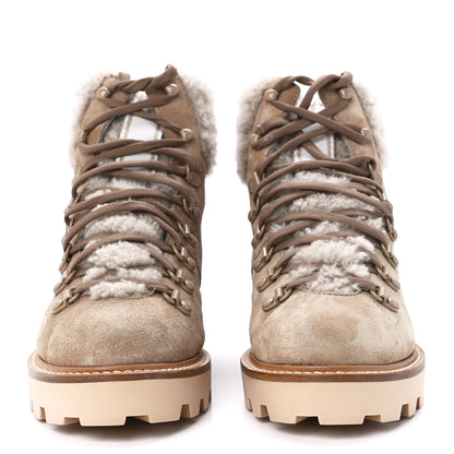 Jimmy Choo Suede Shearling Eshe Flat Boots Stucco 36.5 Natural 2 of 8