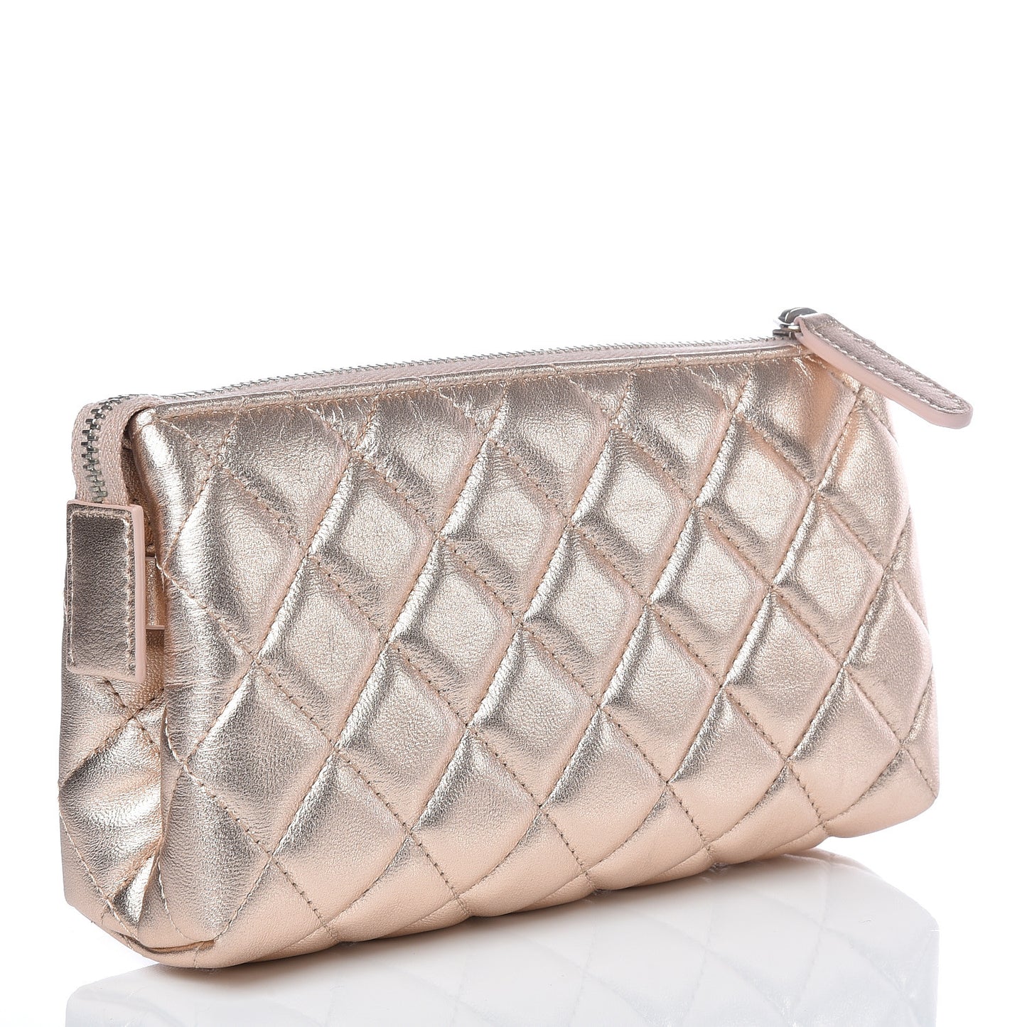 Metallic Lambskin Quilted Small Cosmetic Pouch Light Pink