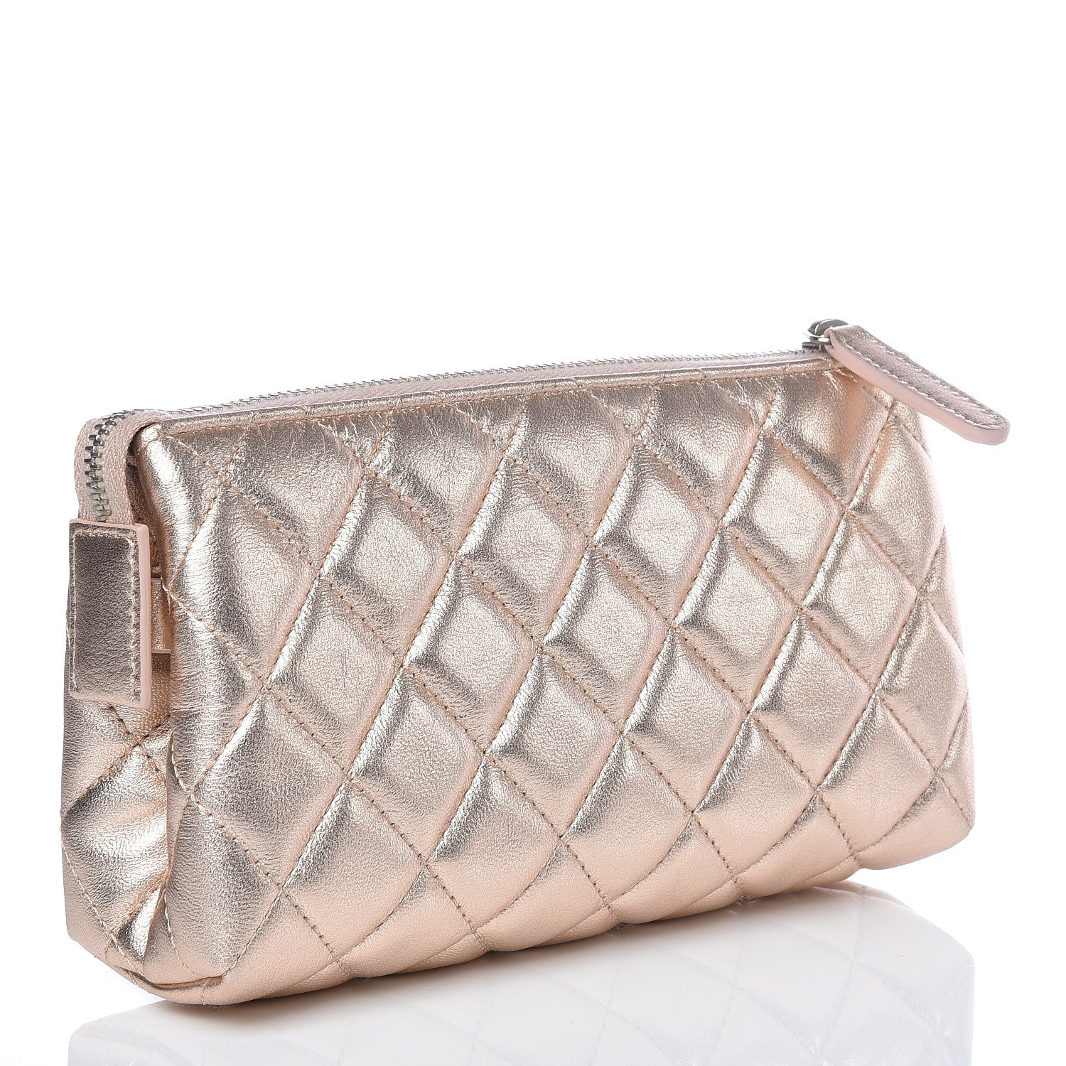 Chanel Metallic Lambskin Quilted Small Cosmetic Pouch Light Pink 3 of 9