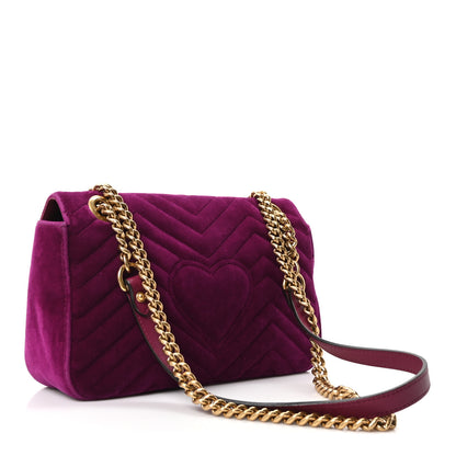 Gucci Velvet Matelasse Small GG Marmont Shoulder Bag Fuchsia Violet Cyclamen 3 of 10