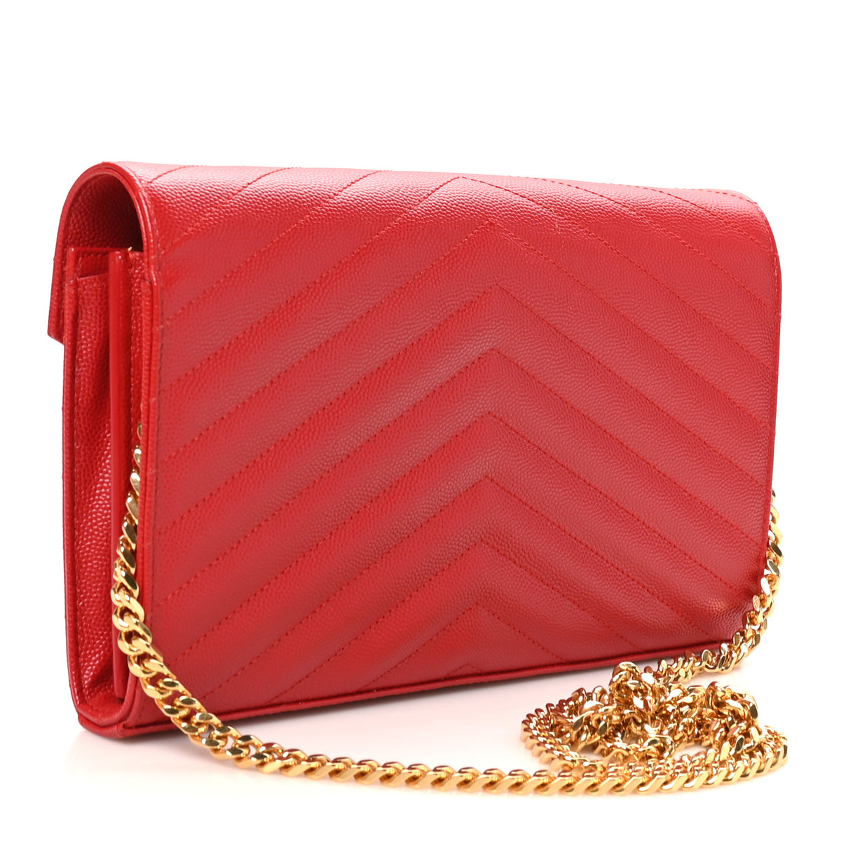 Grain De Poudre Matelasse Chevron Monogram Chain Wallet Red