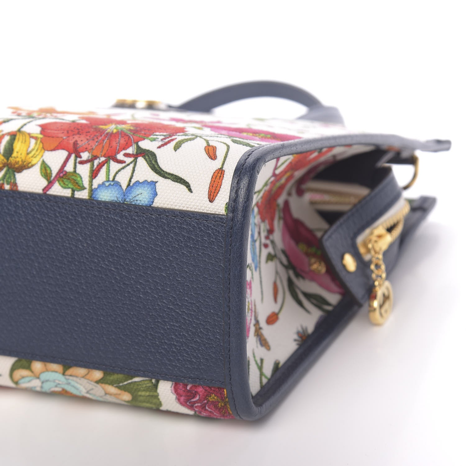 Gucci Canvas Medium Flora Tote White Multicolor Blue Agata 9 of 11