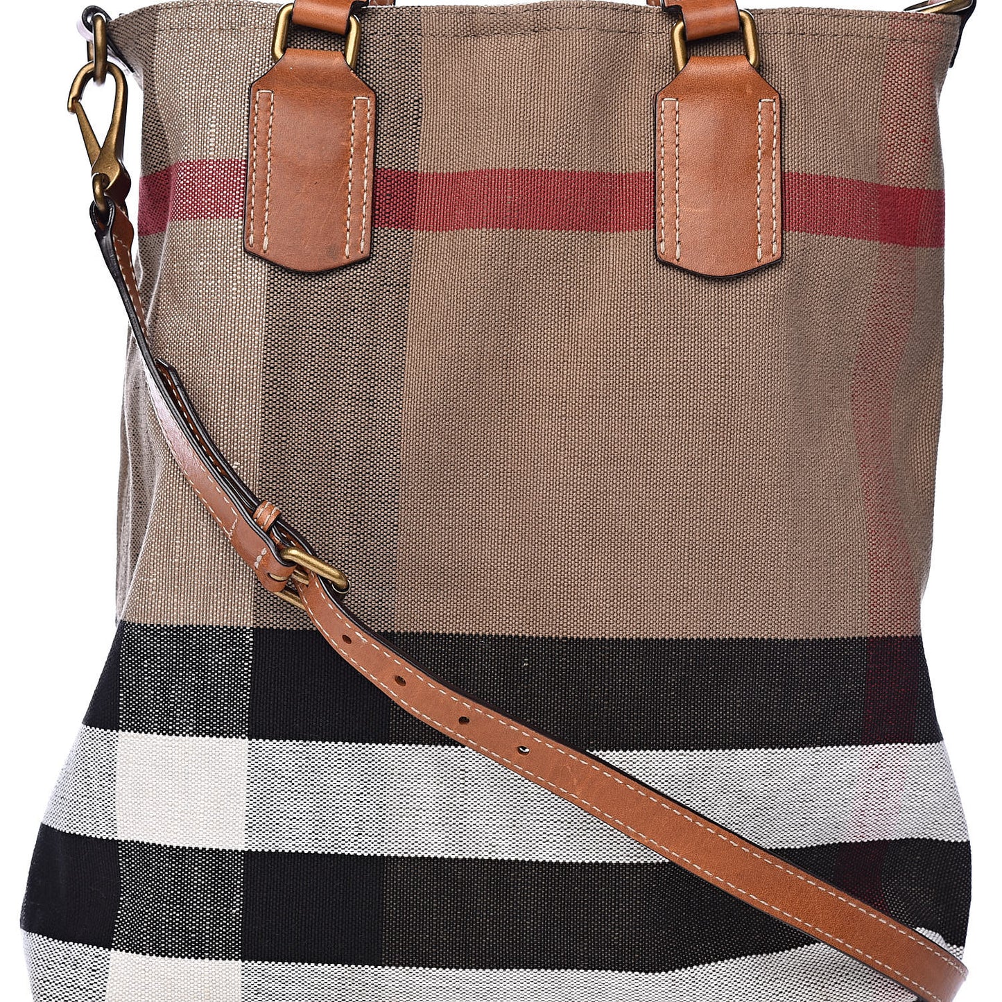 Canvas Mega Check Medium Tottenham Brit Tote Saddle Brown