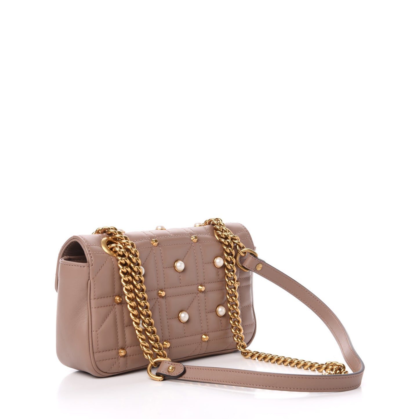 Calfskin Matelasse Studded Mini Pearly GG Marmont Shoulder Bag Porcelain Rose