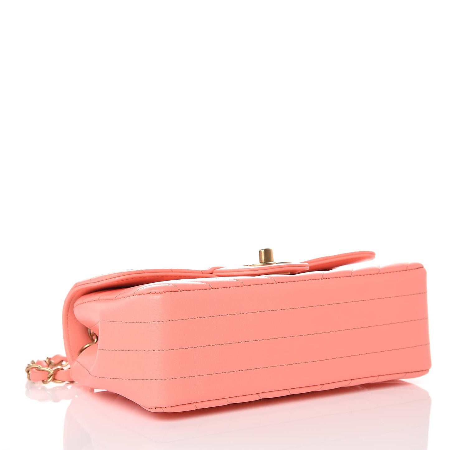 Lambskin Chevron Quilted Mini Rectangular Flap Coral