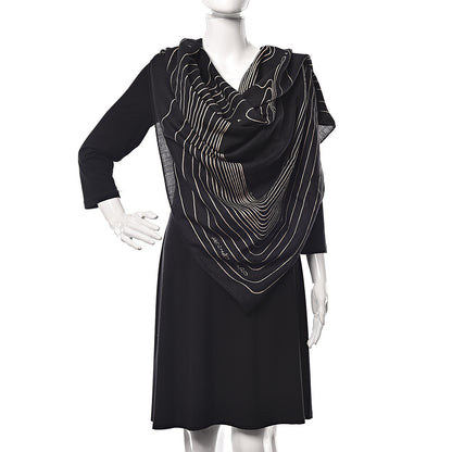 Hermes Cashmere Silk Pegase Paysage Shawl 140 Beige Black 2 of 5