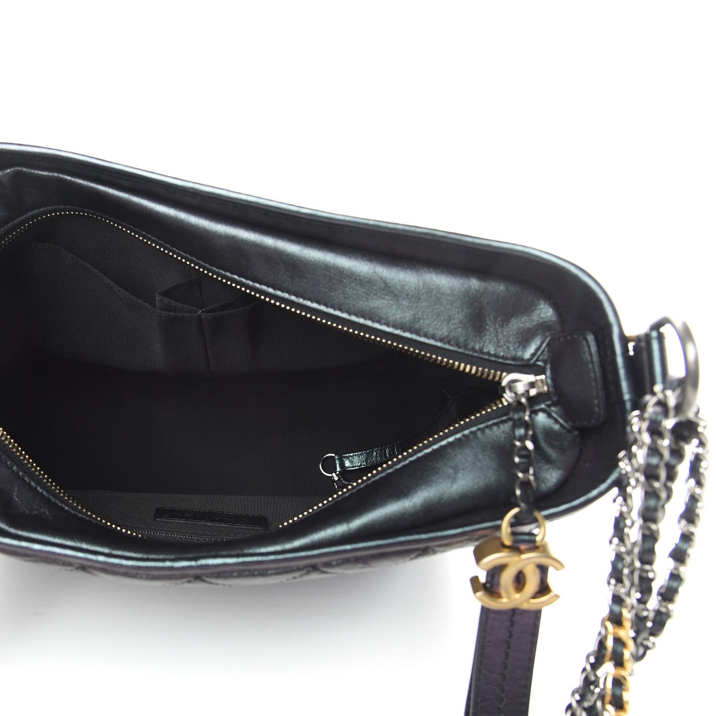 Iridescent Aged Calfskin Quilted Medium Gabrielle Hobo Black