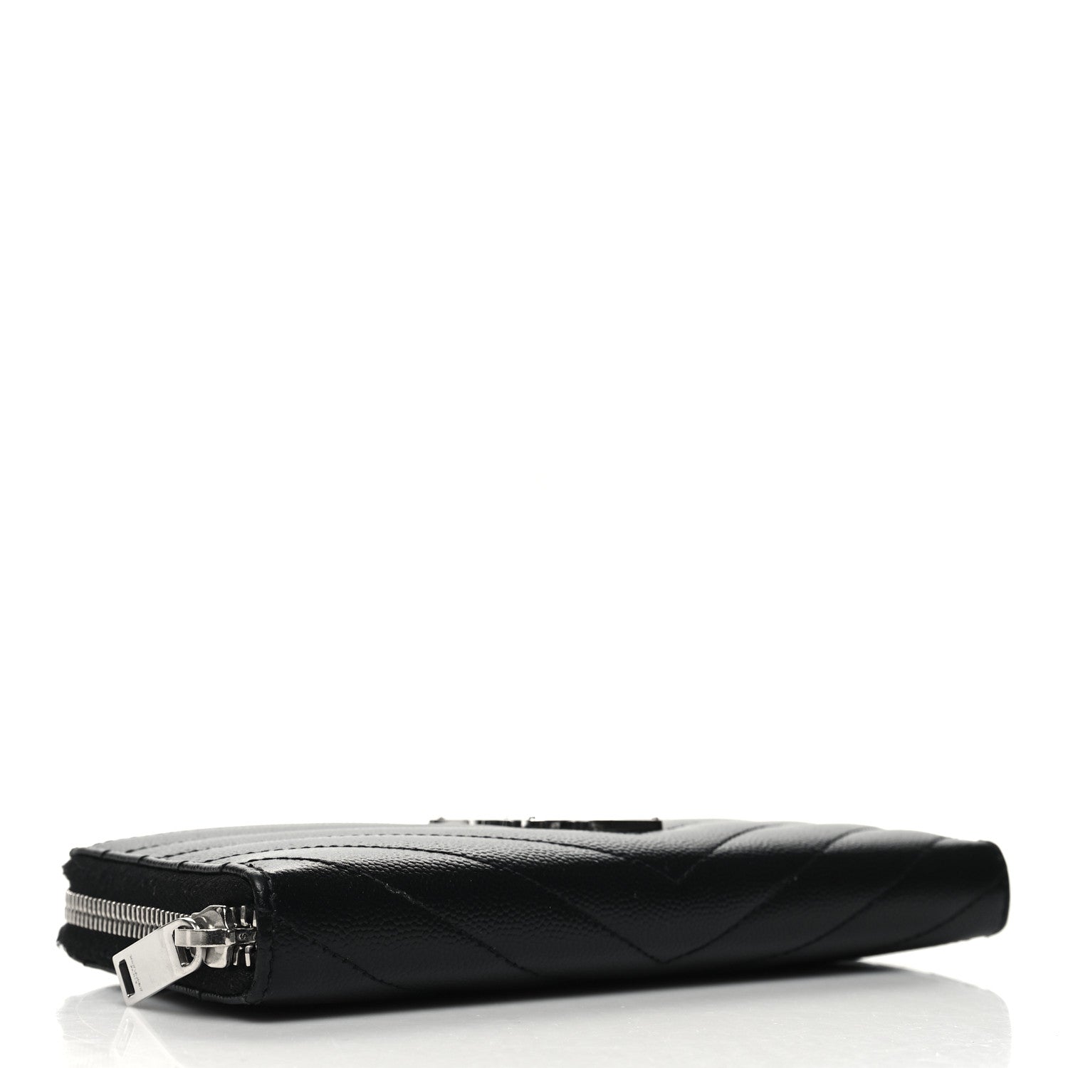 Saint Laurent Grain De Poudre Matelasse Chevron Monogram Zip Around Wallet Black 4 of 8