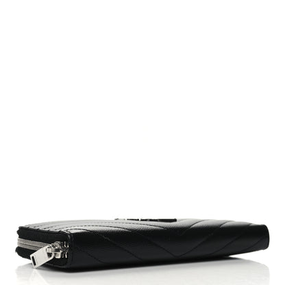 Saint Laurent Grain De Poudre Matelasse Chevron Monogram Zip Around Wallet Black 4 of 8