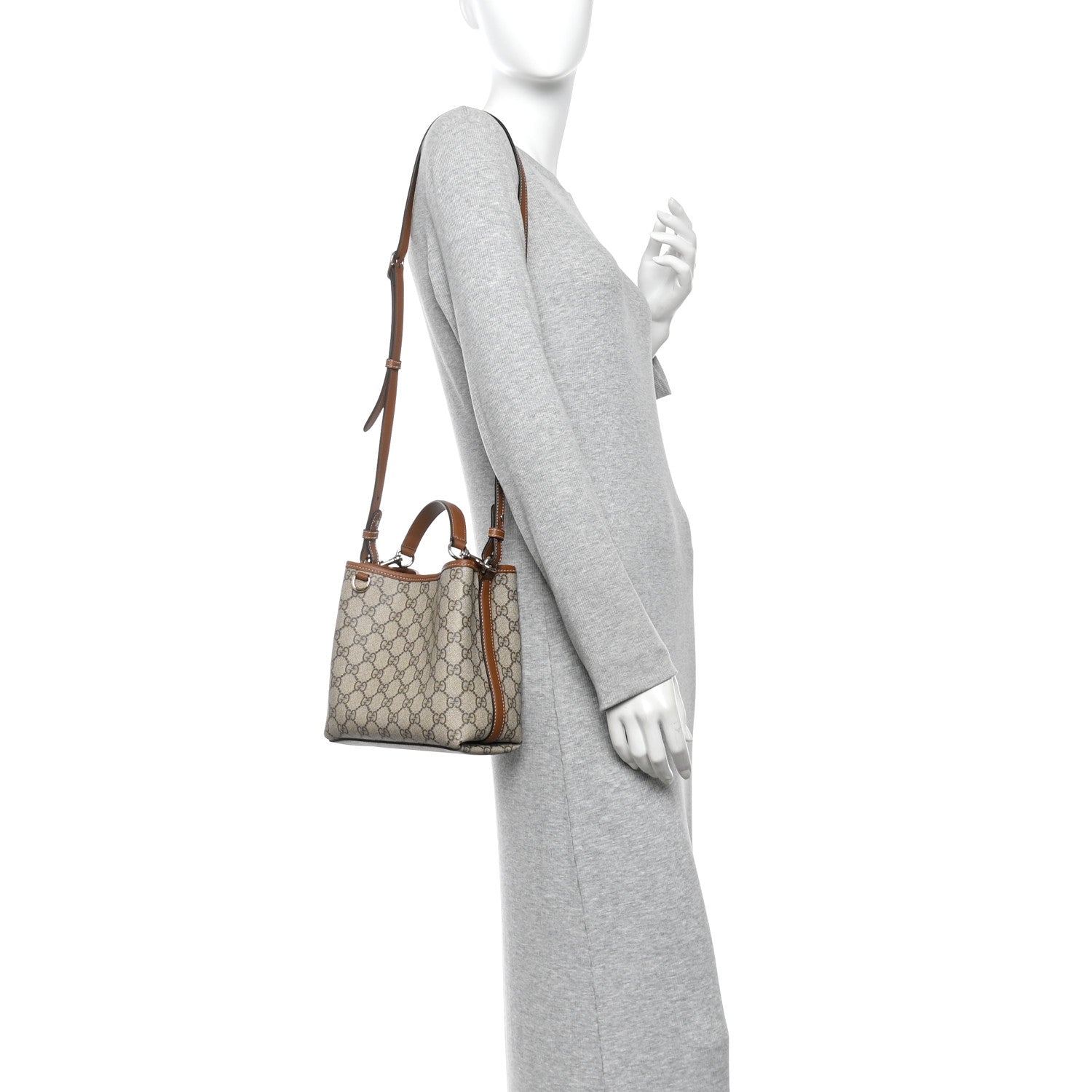 Gucci GG Supreme Monogram Emblem Small Shoulder Bag Beige Ebony Sundial 2 of 11