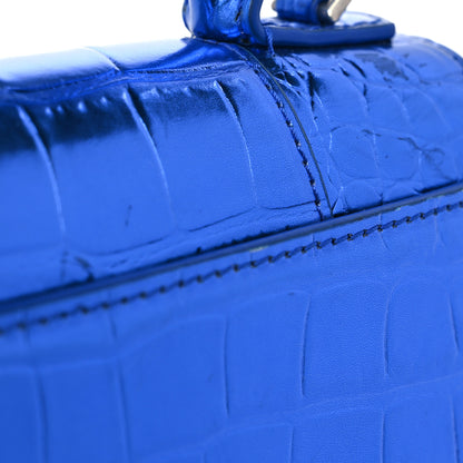 Balenciaga Metallic Shiny Calfskin Crocodile Embossed Hourglass Top Handle Bag XS Royal Blue 7 of 9