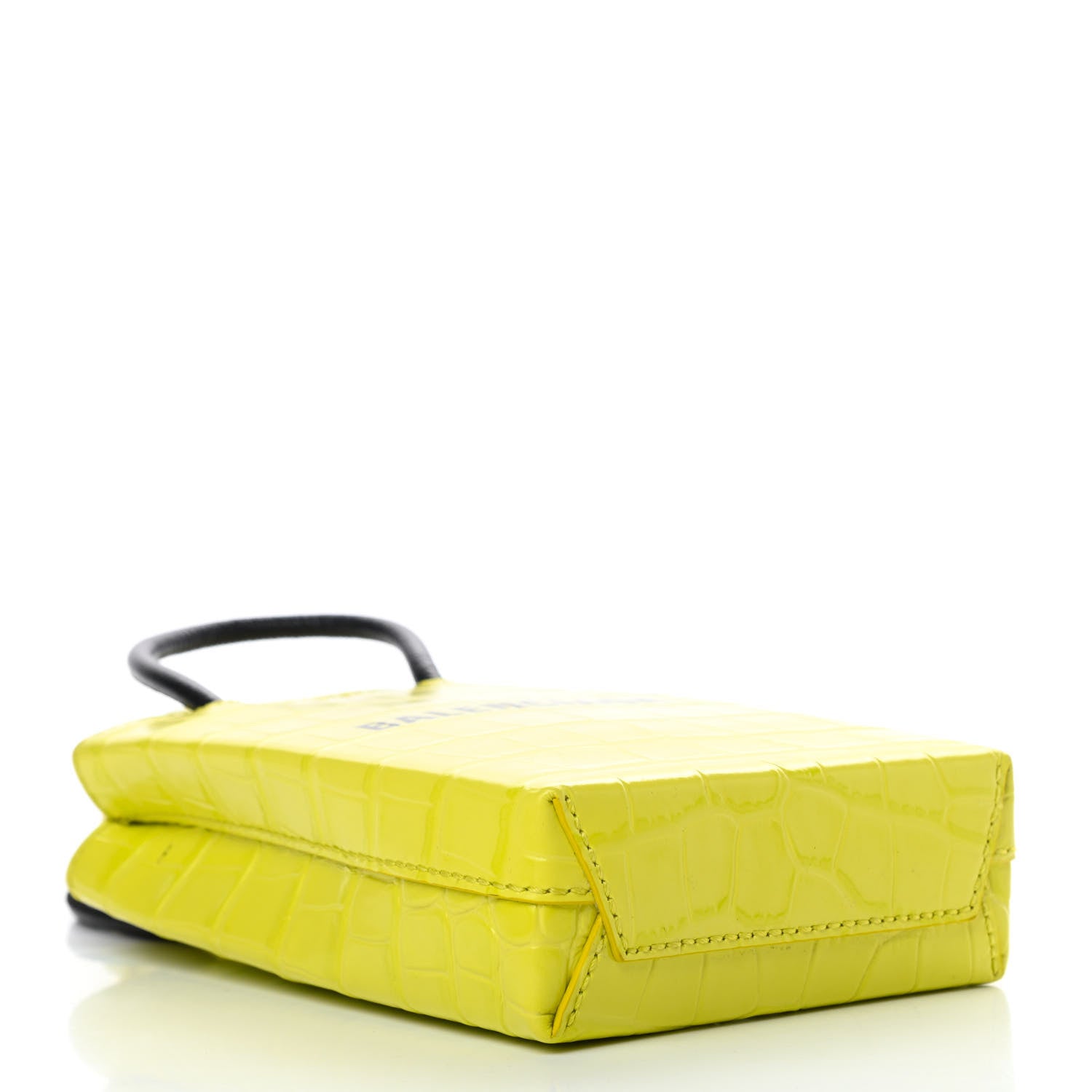 Balenciaga Calfskin Crocodile Embossed Logo Shopping Phone Holder Bag Lime 4 of 10