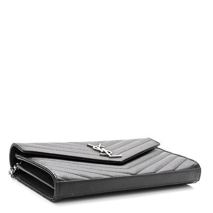 Saint Laurent Grain De Poudre Matelasse Chevron Monogram Chain Wallet Black 4 of 9