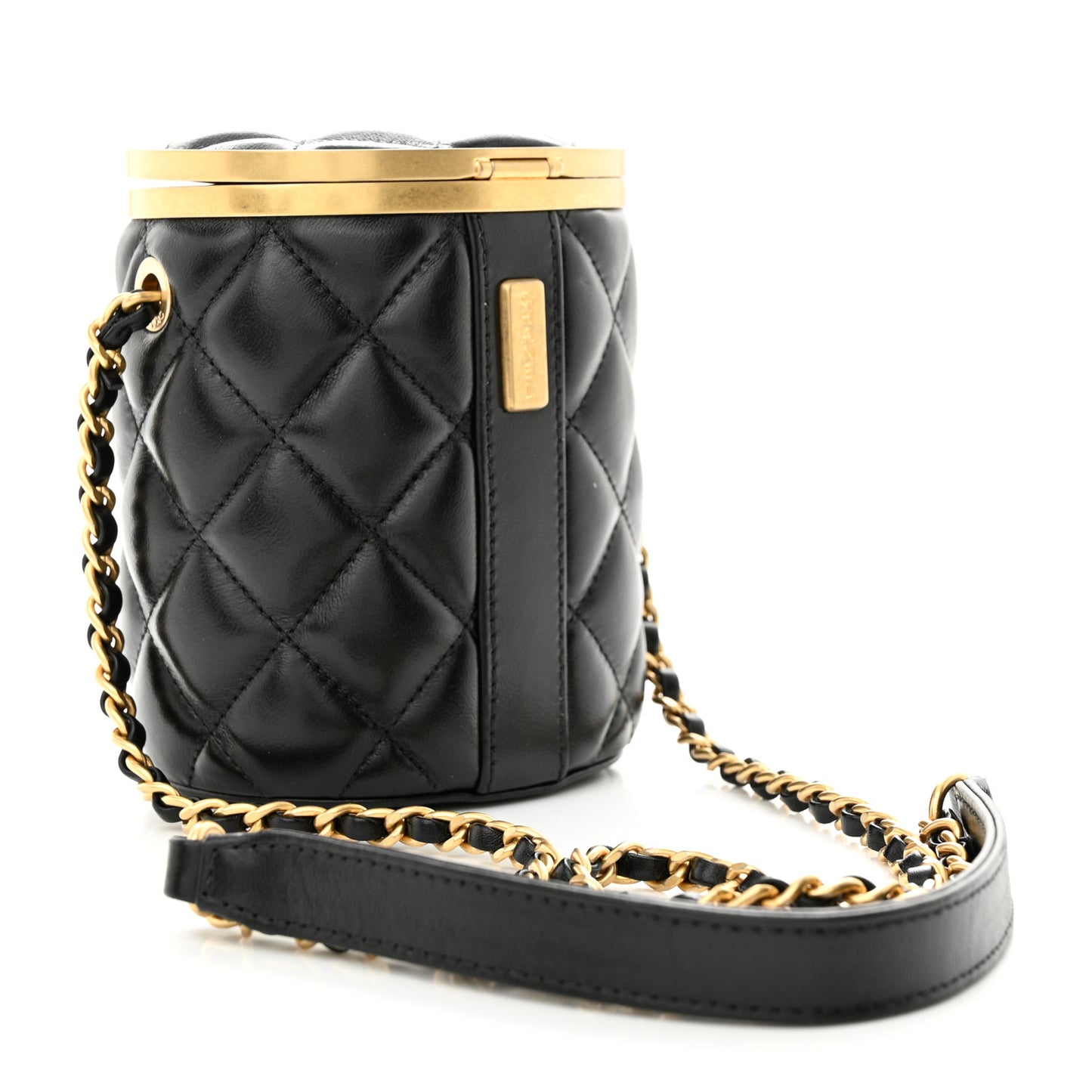 Lambskin Quilted Mini Crown Box Bag Black