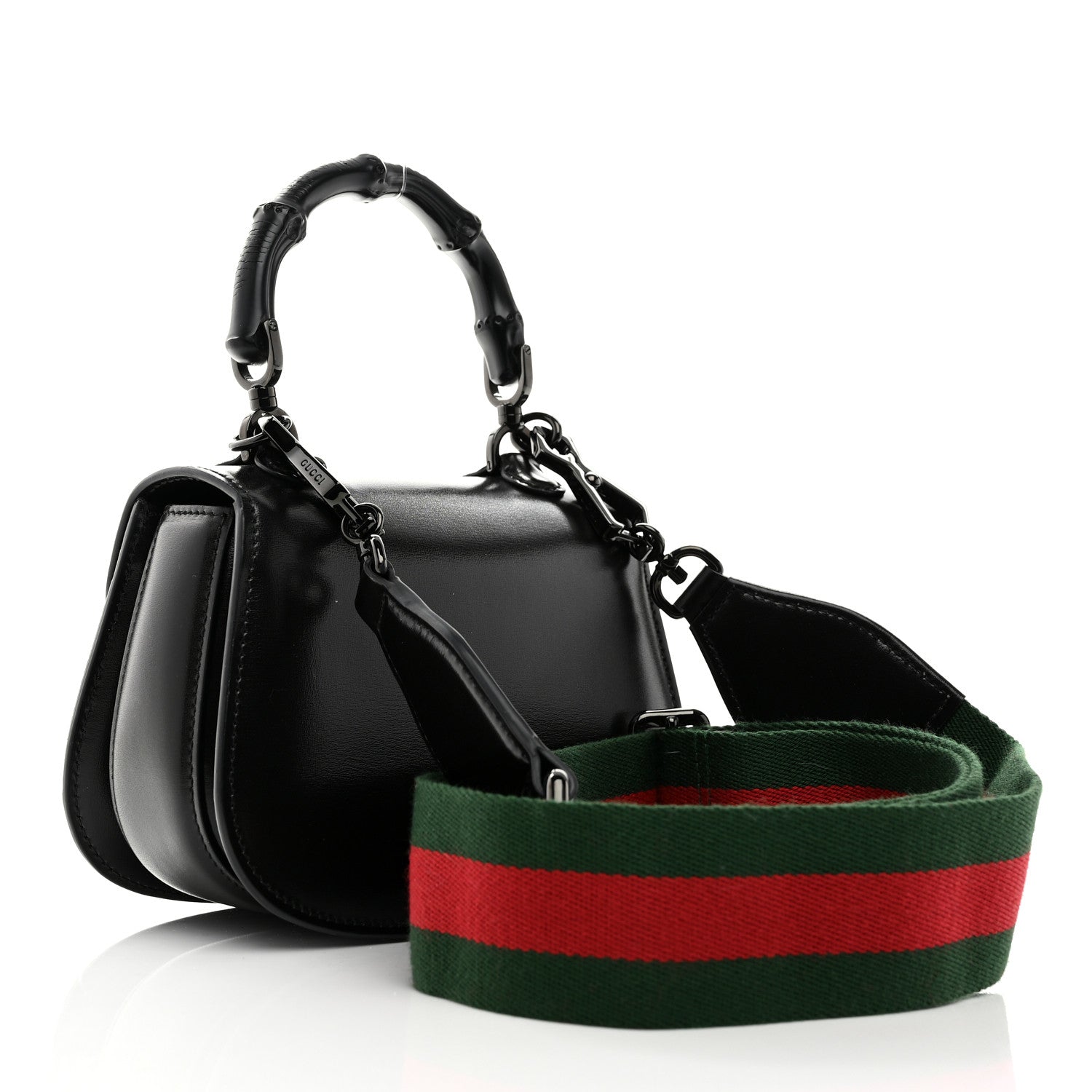 Gucci Boarded Dyana Lux Calfskin Web Monochrome Mini Bamboo 1947 Top Handle Bag Black 3 of 10