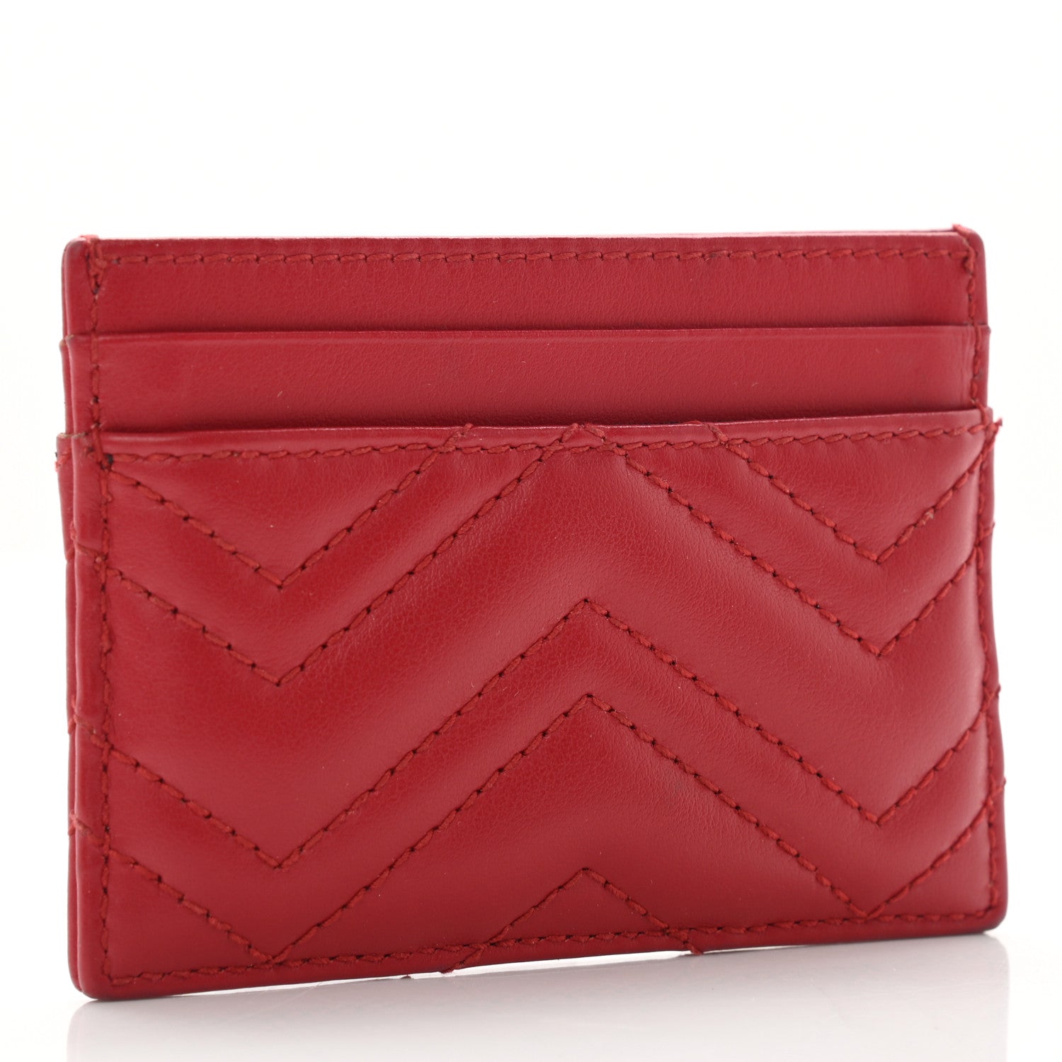 Gucci Calfskin Matelasse GG Marmont Card Holder Hibiscus Red 3 of 6