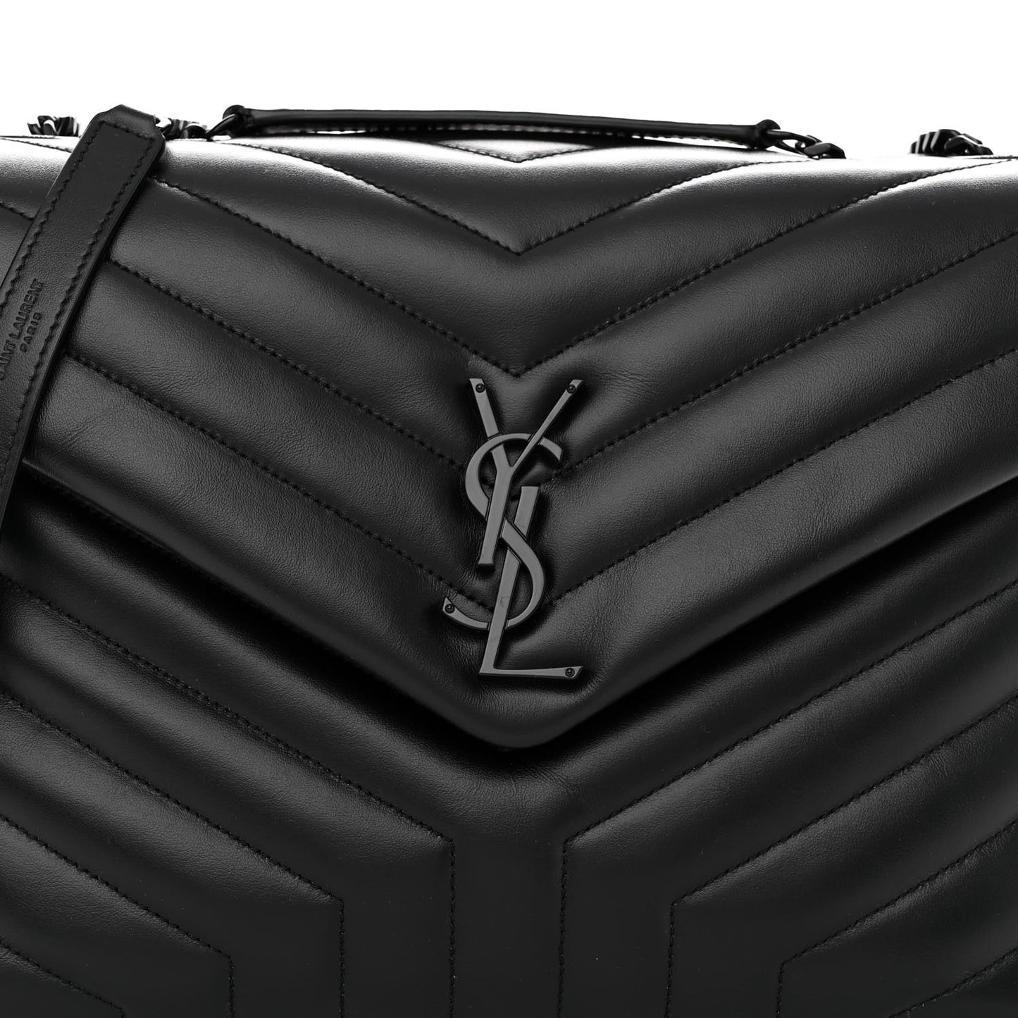 Calfskin Y Quilted Monogram Monochrome Medium Loulou Chain Satchel Black