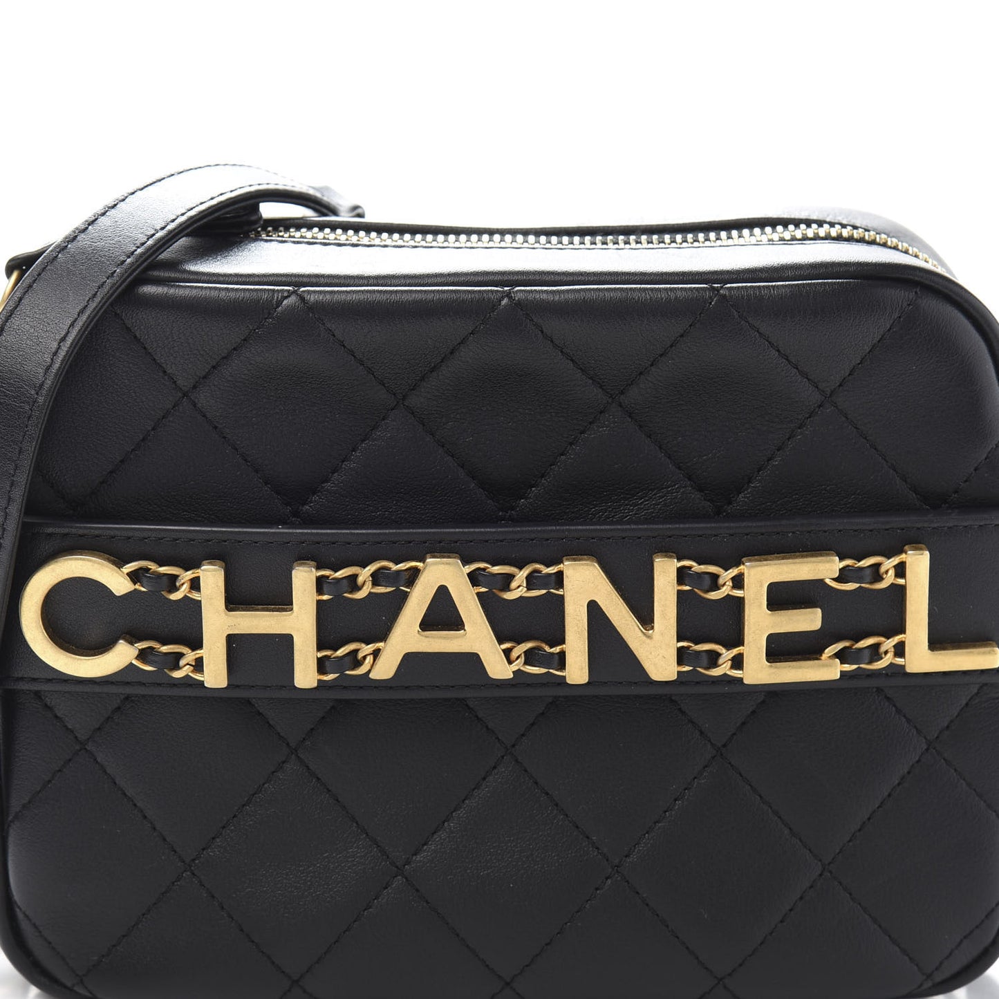 Calfskin Quilted Enchained Camera Case Bag Black