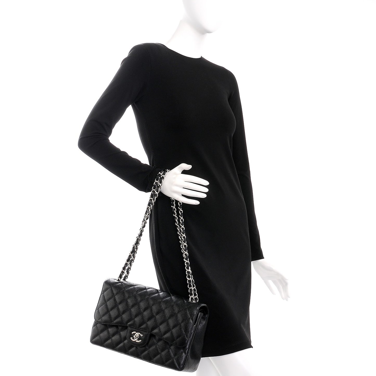 Caviar Quilted Jumbo Double Flap Black