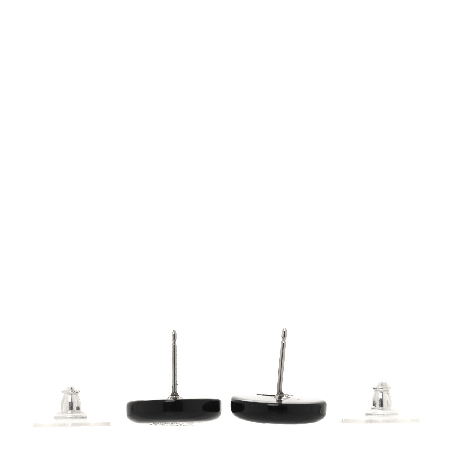 Chanel Resin Crystal CC Round Stud Earrings Black 3 of 5