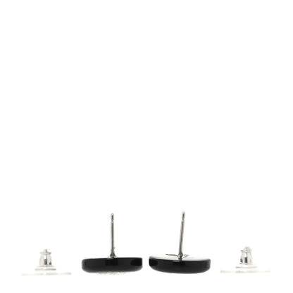 Chanel Resin Crystal CC Round Stud Earrings Black 3 of 5