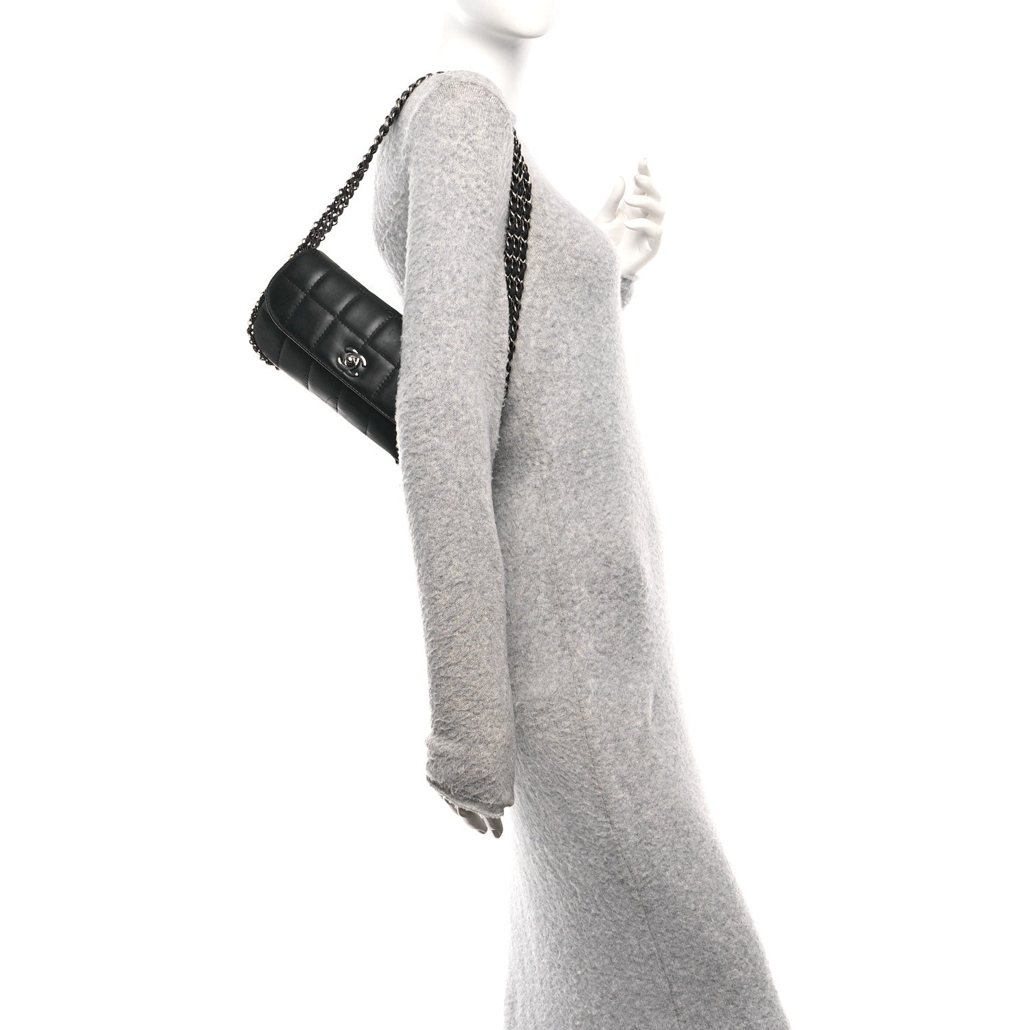 Chanel Lambskin Chocolate Bar Quilted Lambskin 3 Chain Flap Black 2 of 10