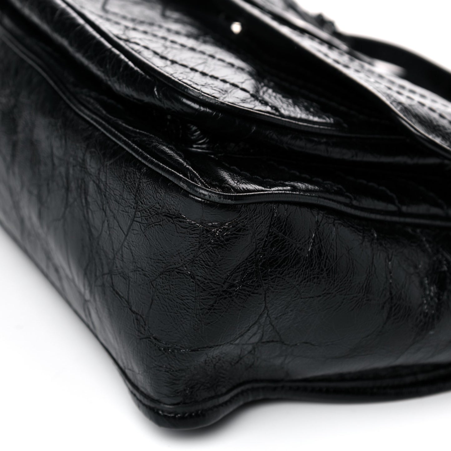 Crinkled Calfskin Matelasse Monogram Medium Niki Chain Satchel Black